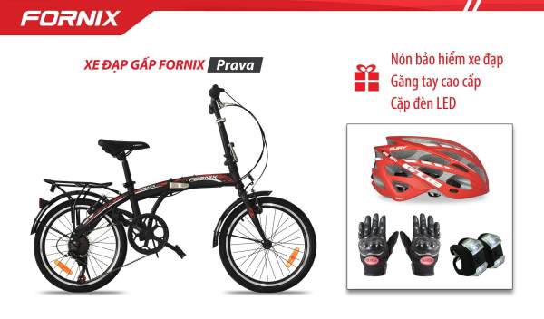 Xe đạp gấp hiệu FORNIX, mã PRAVA + (Gift) Cặp đèn LED, Nón Bảo Hiểm A02N035L, Găng tay