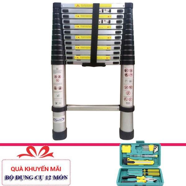 Thang nhôm xếp rút gọn Kachi 3,8m (Bạc) + Tặng bộ dụng cụ 12 món
