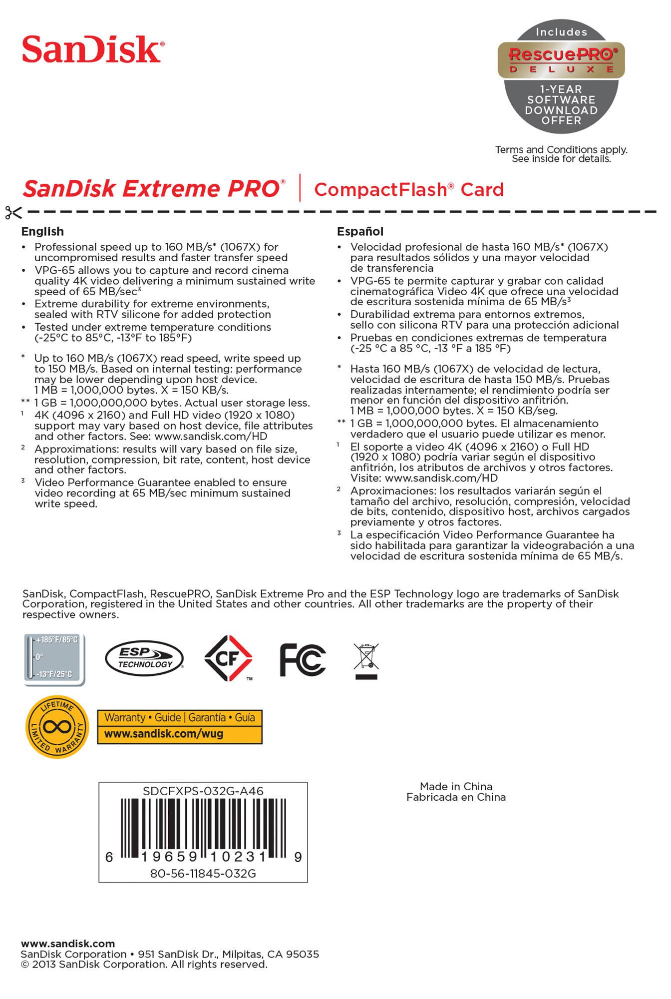 Thẻ nhớ COMPACTFLASH Sandisk Extreme Pro 128GB