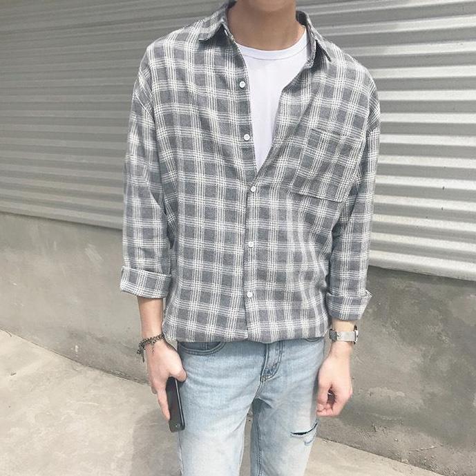 Áo sơ mi nam kẻ xám