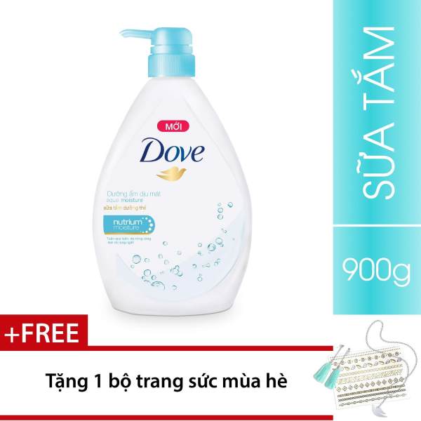 Sữa Tắm Dove Dưỡng ẩm dịu mát Aqua 900g + Tặng 01 Bộ trang sức mùa hè
