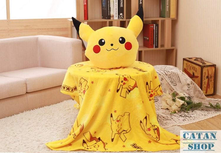 Gối mền 3 trong 1 Pika , mền to 1m x 1,7m nỉ nhung cực mịn, bộ chăn gối văn phòng GD44-GMPIKA