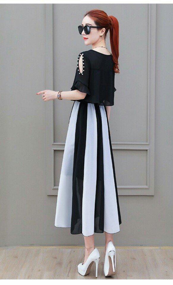 Đầm Xòe Cut Out Phối Màu