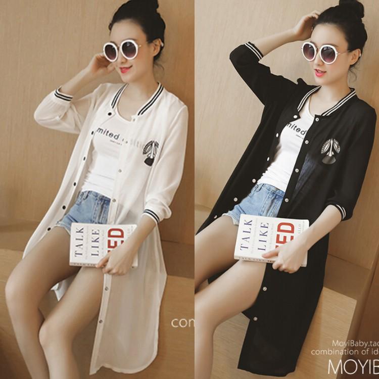 เสื้อคลุมผ้าซีฟองยาวขนาดกลาง ไซส์ใหญ่ ผู้หญิง สไตล์เกาหลี (สีขาว) (สีขาว)