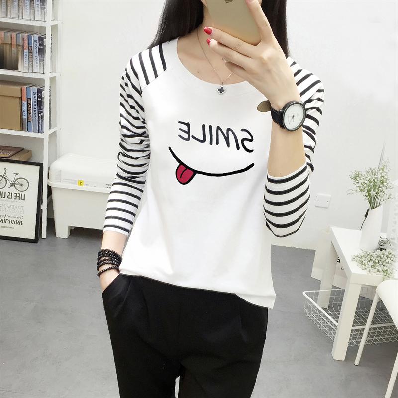 เสื้อยืดสตรีแขนยาว คอกลม ลายขวาง ตรา Xian Yuan Su