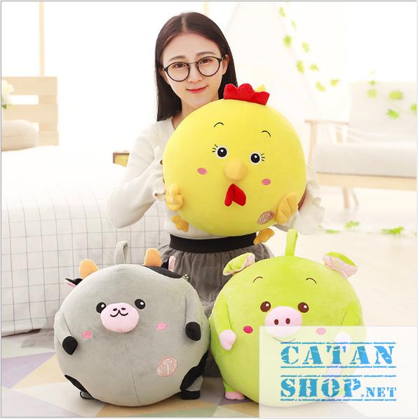 Gối mền heo, bò, gà cute 3 trong 1, nỉ nhung cực mịn, bộ chăn gối văn phòng, gấu bông kèm mền, siêu tiện lợi