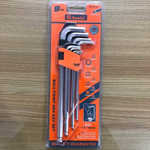 Bộ lục giác bi 9 chi tiết 1.5-10mm Asaki AK-0410