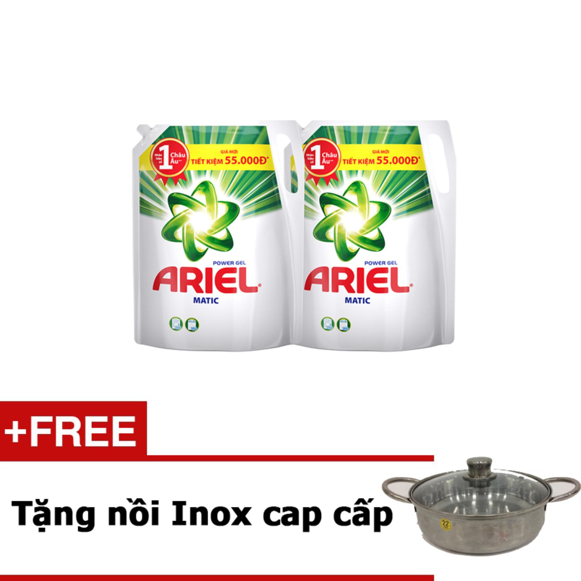 Bộ 2 Nước giặt Ariel gói 2.4KG tặng nồi Inox cao cấp Bộ 2 Nước giặt Ariel gói 2.4KG tặng nồi Inox cao cấp
