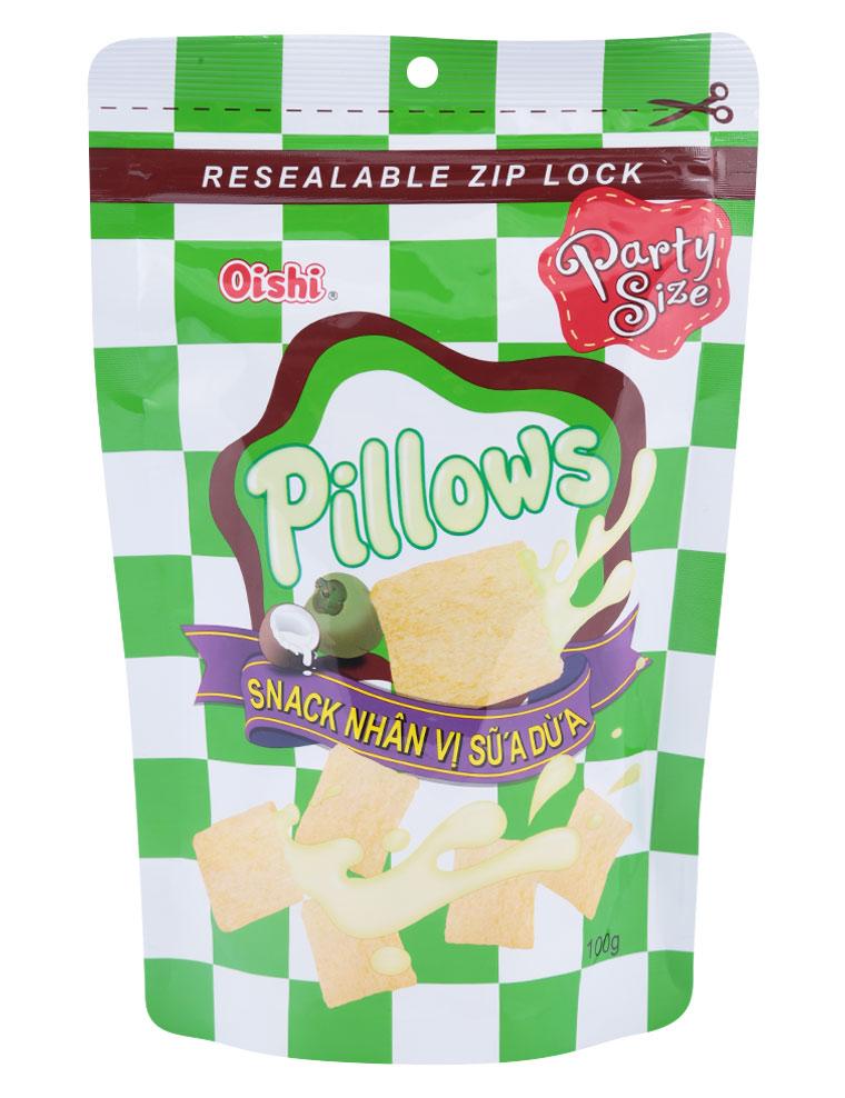 Snack nhân vị sữa dừa Pillows Oishi gói 100g