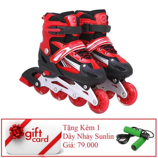 Giày Trượt Patin Gắn Đinh Phát Sáng Cao Cấp (Size L - Đỏ Đen) - TiGi Mall - Tặng Kèm 1 Dây Nhảy