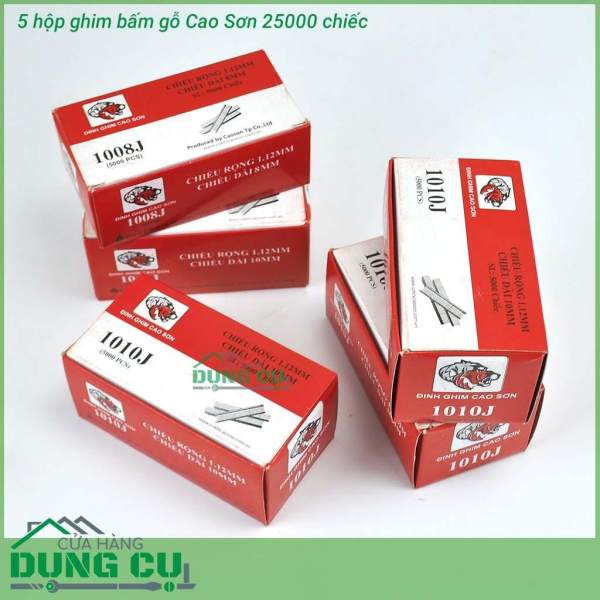 5 hộp Ghim bấm gỗ Cao Sơn 25000 chiếc