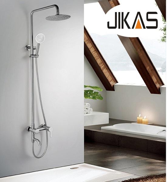 Bộ sen cây tắm nóng lạnh Inox SUS304 tròn ngang 3011 + Lavabo 5007