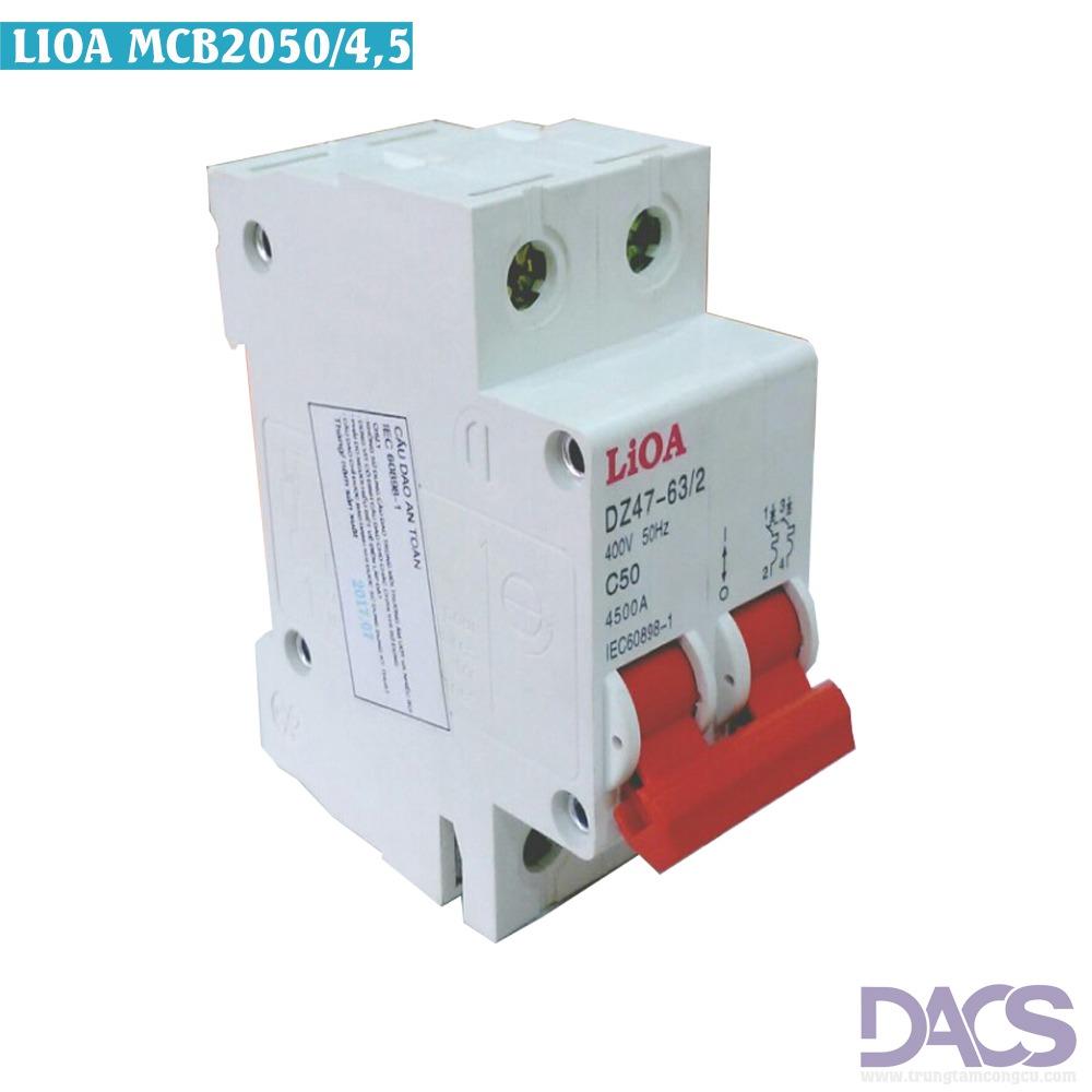 Cầu dao tự động LIOA 2 cực 50A dòng cắt 4,5KA MCB2050