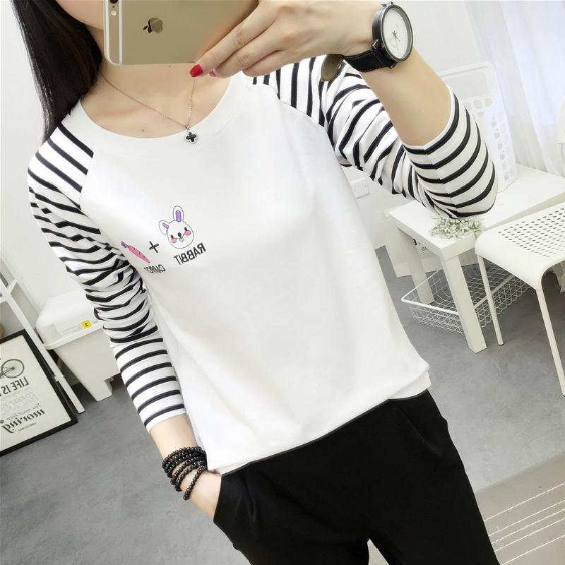 เสื้อยืดสตรีแขนยาว คอกลม ลายขวาง ตรา Xian Yuan Su