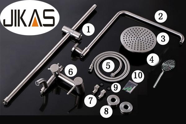 Bộ sen cây tắm nóng lạnh Inox SUS304 tròn ngang 3011 + Lavabo 5007