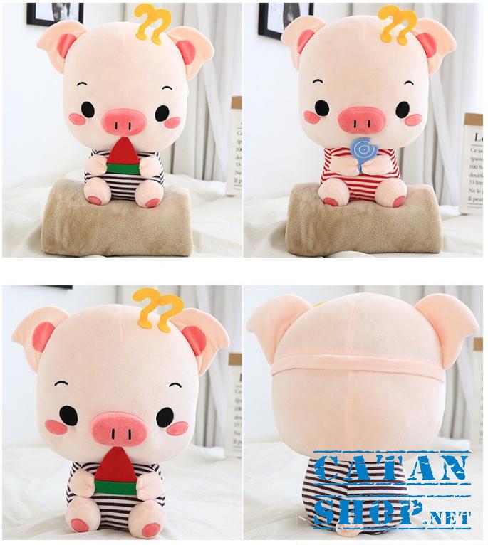 Gối mền heo dấu hỏi 3 trong 1 siêu cute , nỉ nhung cực mịn, chăn gối văn phòng, gấu bông kèm mền, quà tặng