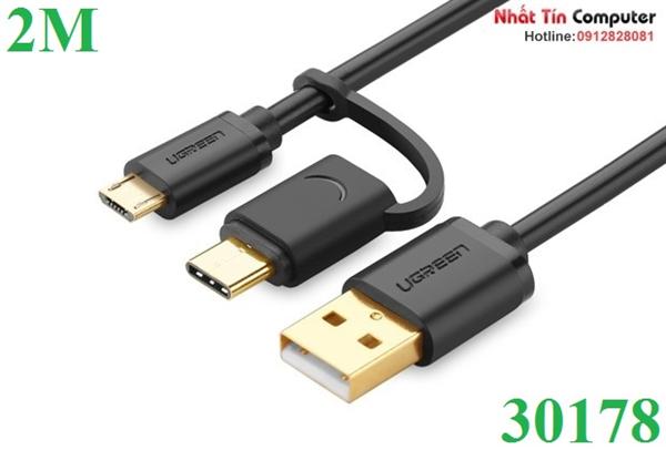 CÁP USB RA MICRO USB VÀ TYPE-C UGREEN 30178