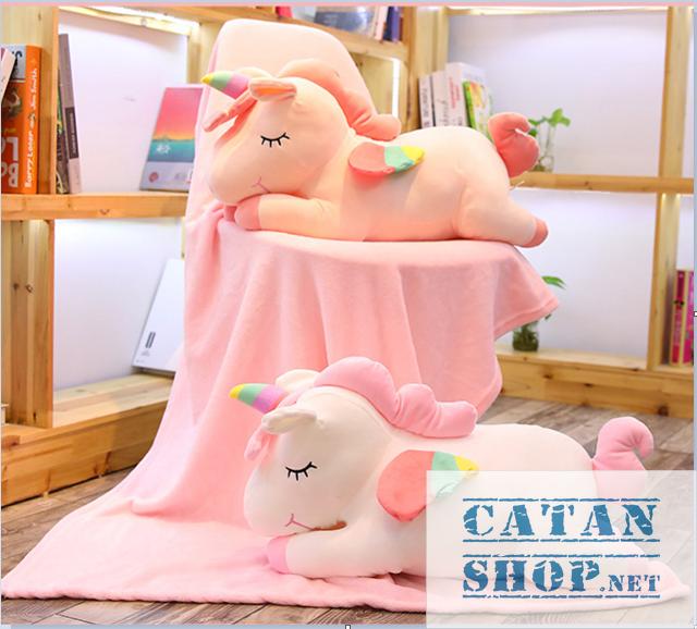 Gối mền kỳ lân 3 trong 1 siêu cute, nỉ nhung cực mịn, chăn gối văn phòng unicorn ngựa 1 sừng, gấu bông CATAN shop, quà tặng sinh nhật 8/3 20/10