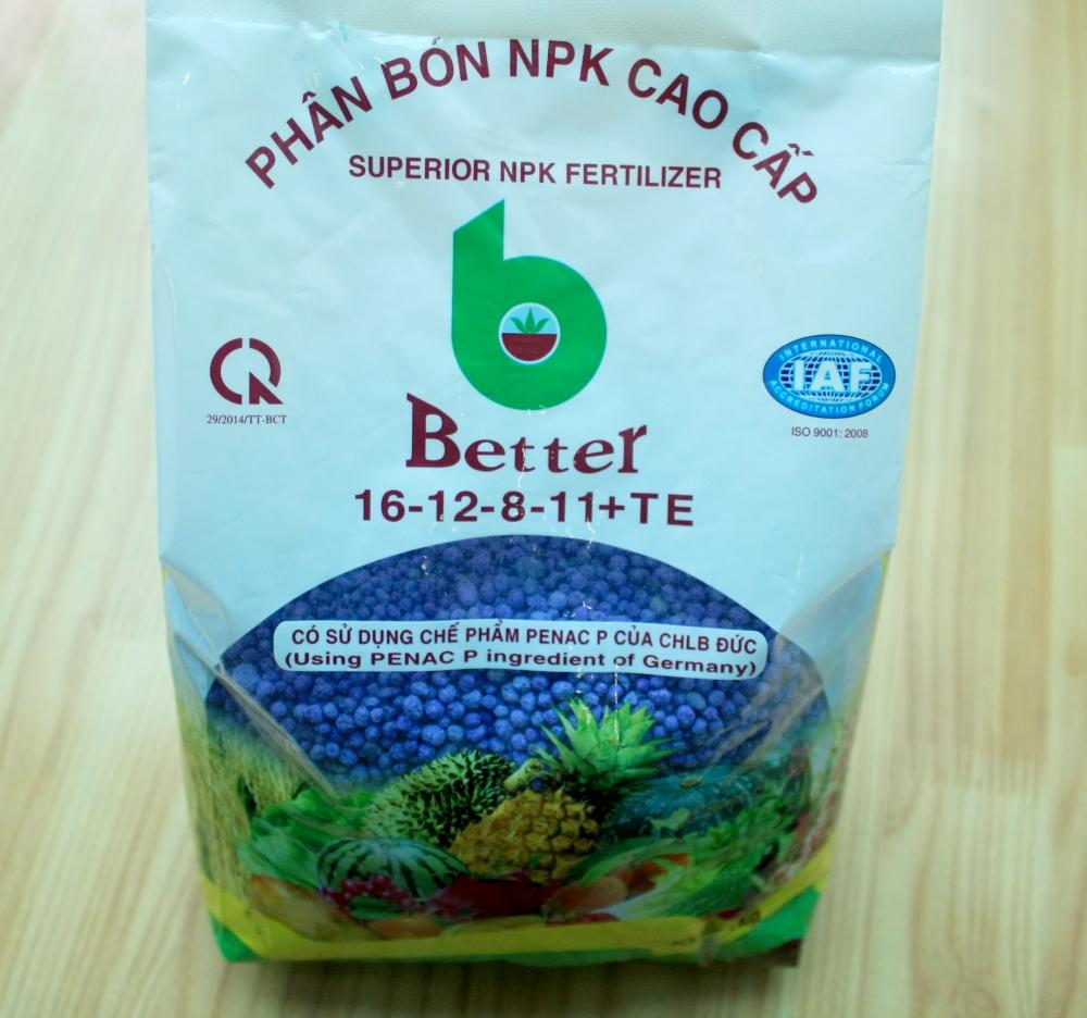 Phân bón NPK cao cấp, thương hiệu Better, NPK 16-12-8-11+TE nguyên liệu ngoại nhập (1kg)