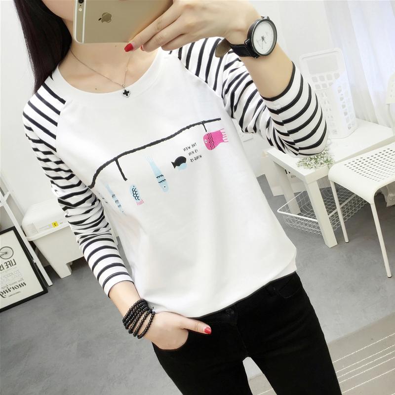 เสื้อยืดสตรีแขนยาว คอกลม ลายขวาง ตรา Xian Yuan Su