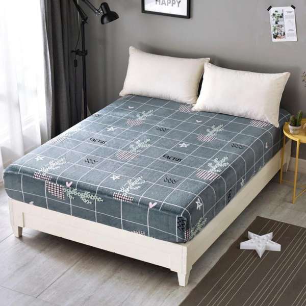 Bắc Âu Đồ Gia Dụng Hoa In Ga Giường Vải Flannel Ga Bọc Đệm Simmons Đệm Bảo Vệ Bộ Đồ Dùng Trên Giường Bụi Nệm Có Thể Giặt Máy