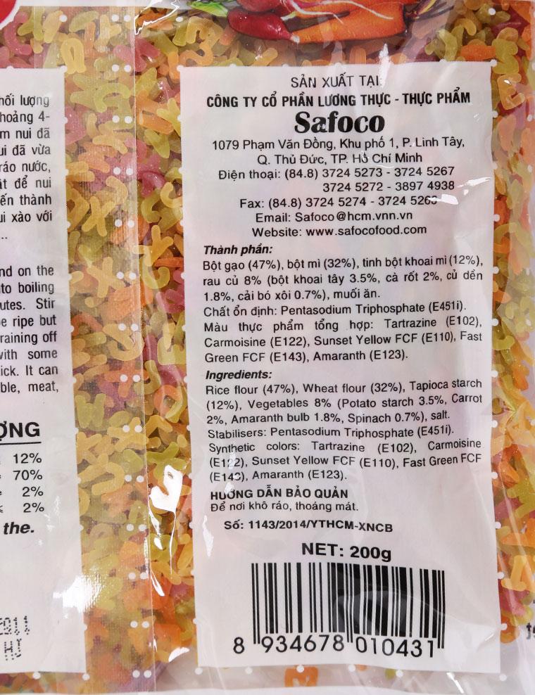 Nui rau củ Safoco chữ 200g