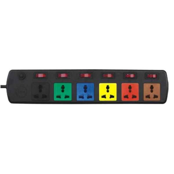 Ổ cắm điện LIOA có bảo vệ quá tải 6 ổ cắm 6 công tắc dây 3 mét 6DOF32N (Đen)