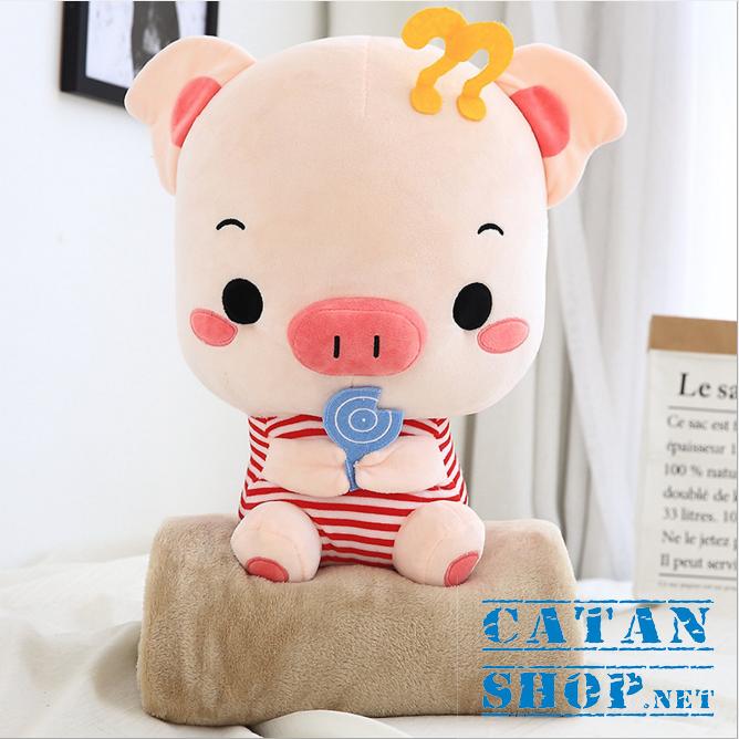 Gối mền heo dấu hỏi 3 trong 1 siêu cute , nỉ nhung cực mịn, chăn gối văn phòng, gấu bông kèm mền, quà tặng