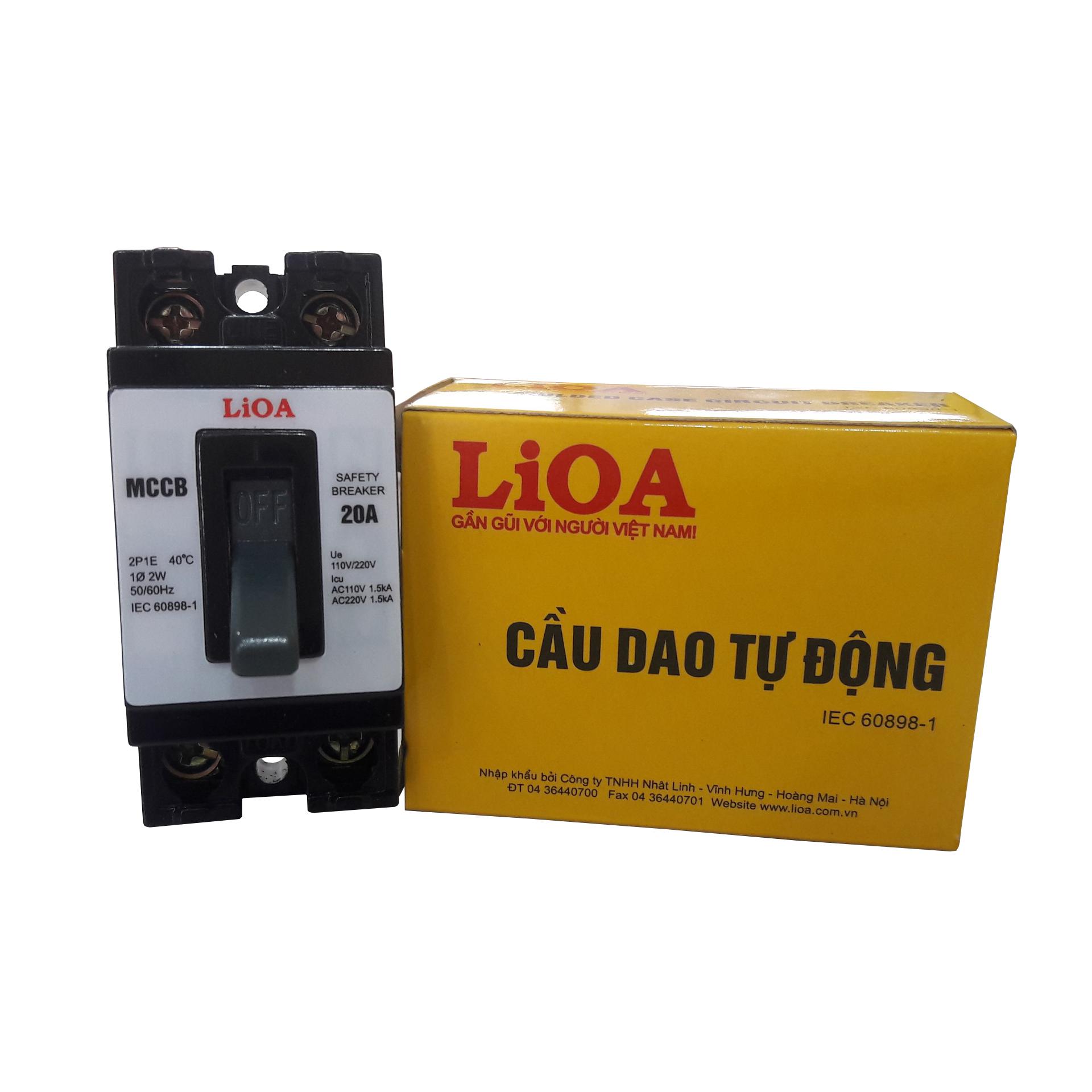 Cầu dao tự động 2 cực 1 tiếp điểm LIOA MCCB2P1E-20A