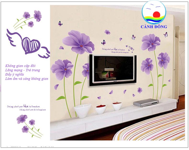 Giấy dán tường phòng ngủ hoa tím lãng mạn