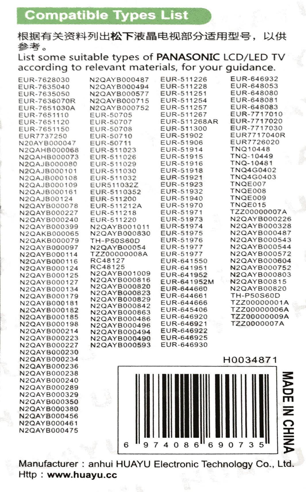Remote Điều Khiển TV Panasonic L1268