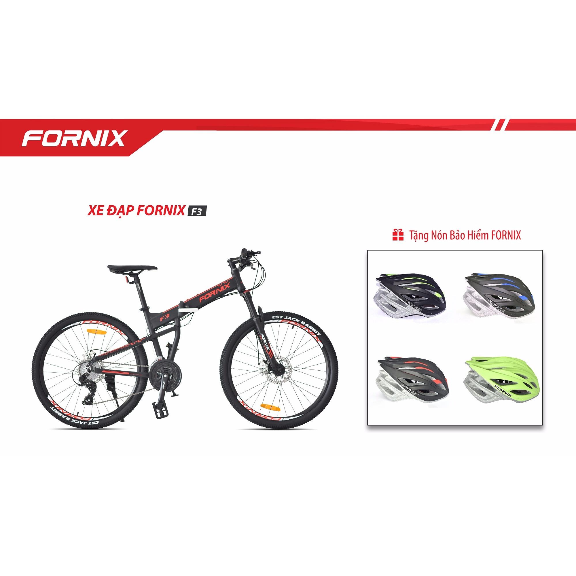 Xe đạp gấp địa hình thể thao Fornix F3 (Đen đỏ)+ tặng nón bảo hiểm A02NX1