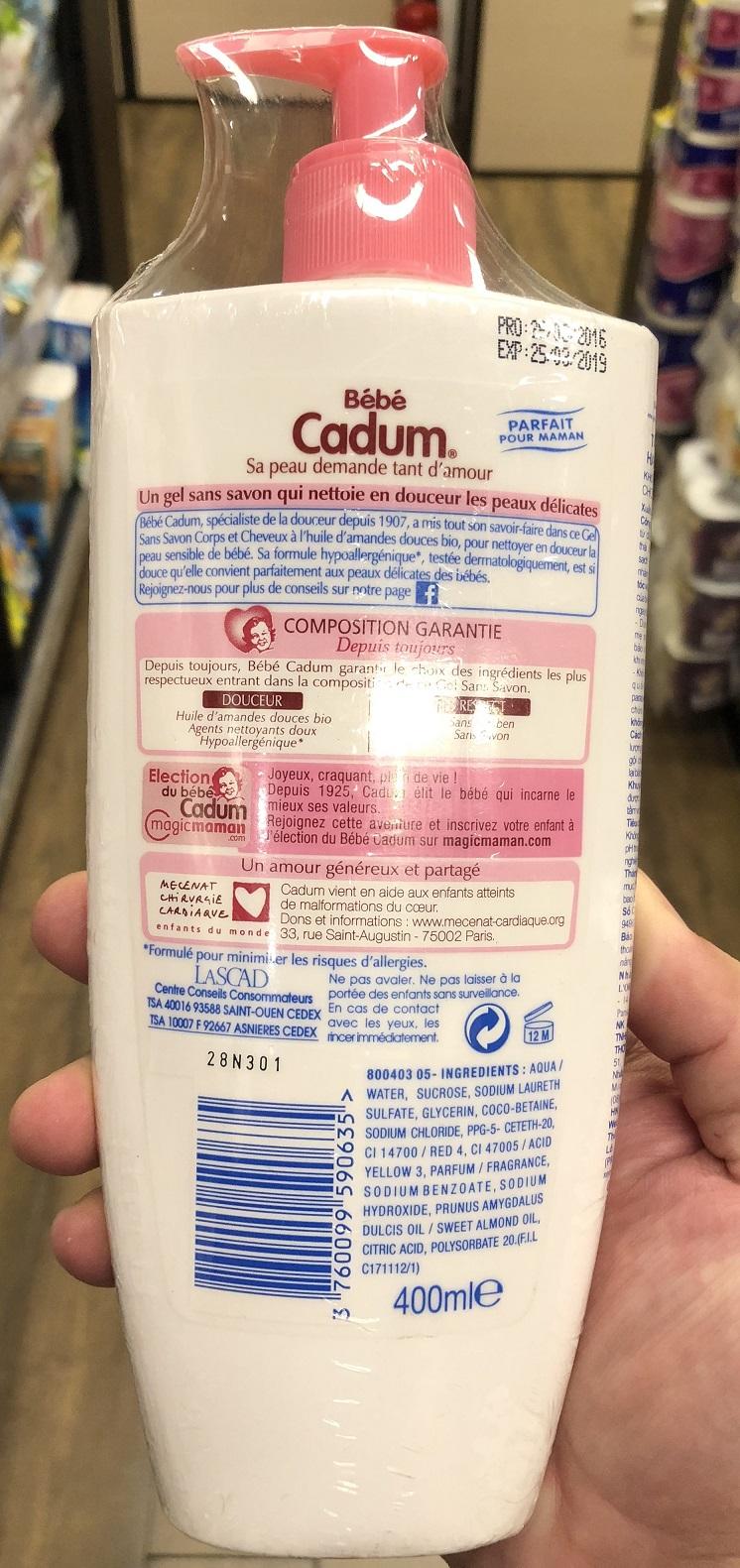 Sữa tắm gội sơ sinh Cadum 400ml