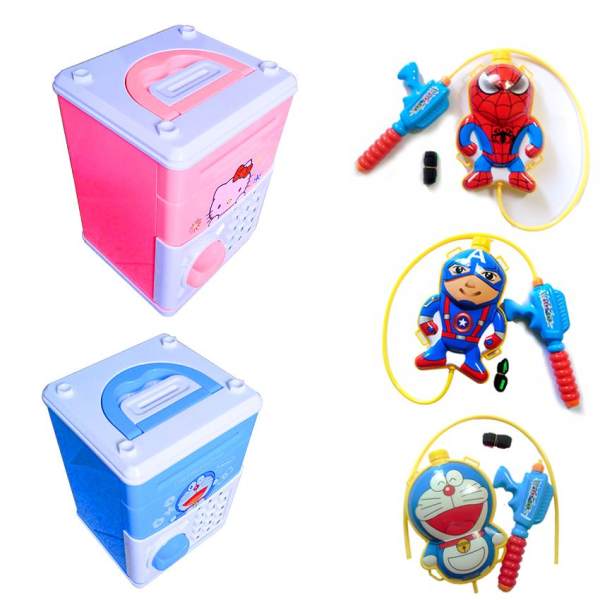 Két sắt mini đồ chơi thông minh Cartoon Bank + Balo súng nước dành cho bé