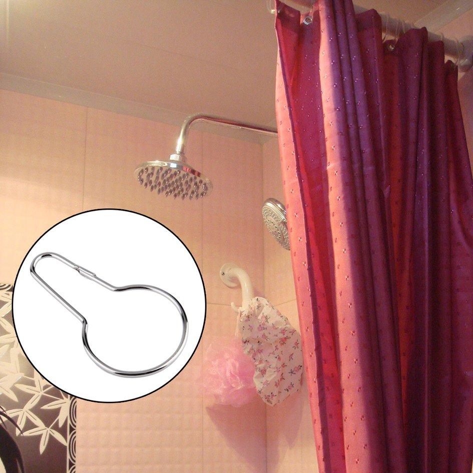 OH 12pcs Shower Bath Bathroom Curtain Rings Clip Easy Glide Hooks Chrome Plated