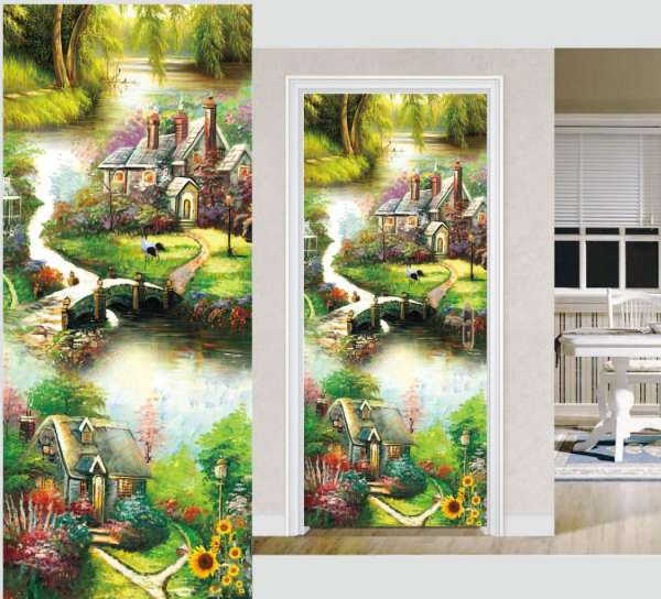 [210*90CM] Decal dán tường-decal dán cửa-Làng Quê-Decal nguyên miếng