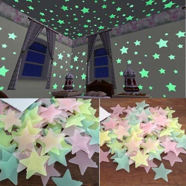 100 ngôi sao dán tường phát sáng trong đêm ( 3cm )
