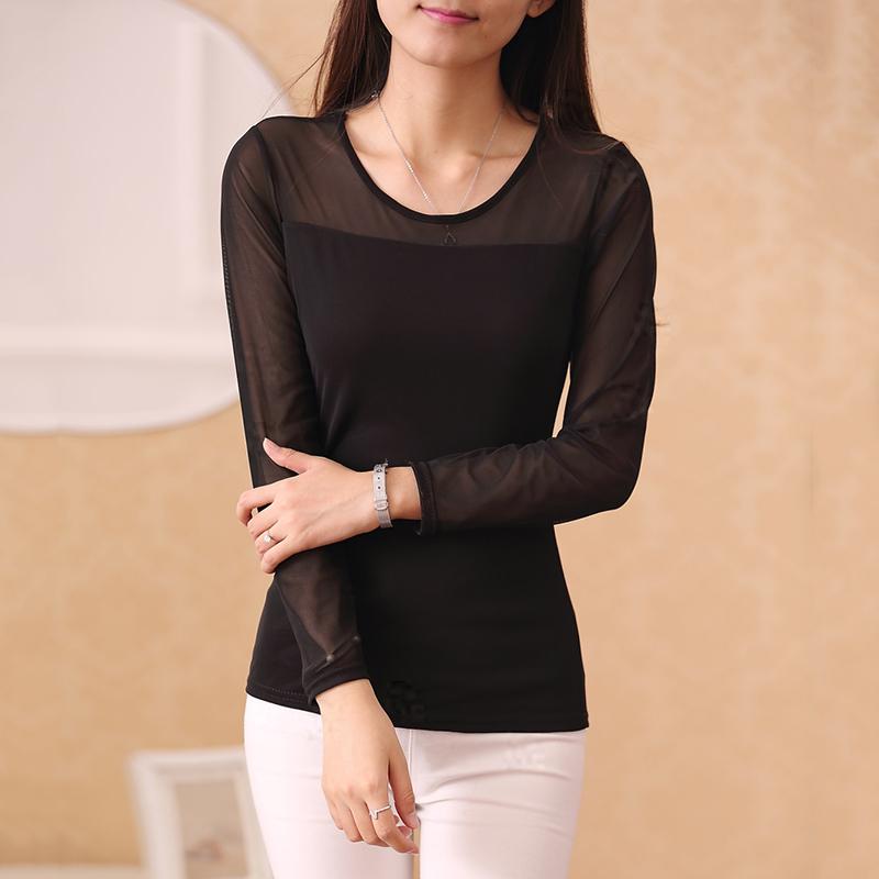 Cloth Chatter Court เสื้อยืดสตรีลูกไม้แขนยาวสีดำ เพิ่มขนนุ่ม แต่งตัวง่าย Cloth Chatter Court เสื้อยืดสตรีลูกไม้แขนยาวสีดำ เพิ่มขนนุ่ม แต่งตัวง่าย