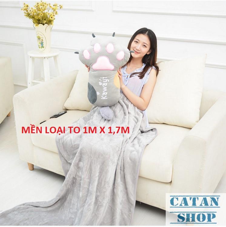 Gối mền CHÂN GẤU, bộ chăn gối văn phòng 3 trong 1 , nỉ nhung siêu mịn, Gấu bông kèm mền móng mèo GD92-GMChan