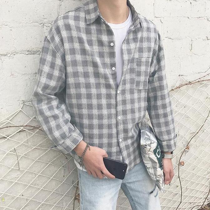 Áo sơ mi nam kẻ xám