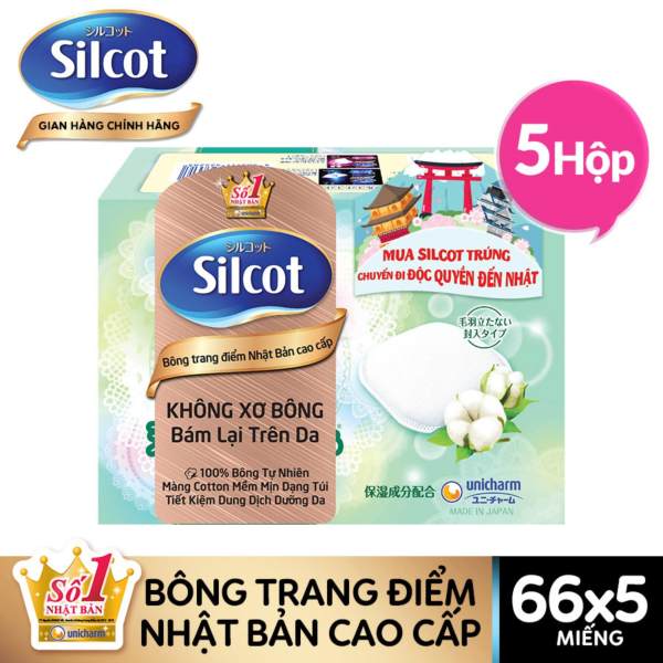 Combo 5 Hộp bông trang điểm (Bông tẩy trang) cao cấp Silcot Premium 66 miếng/hộp