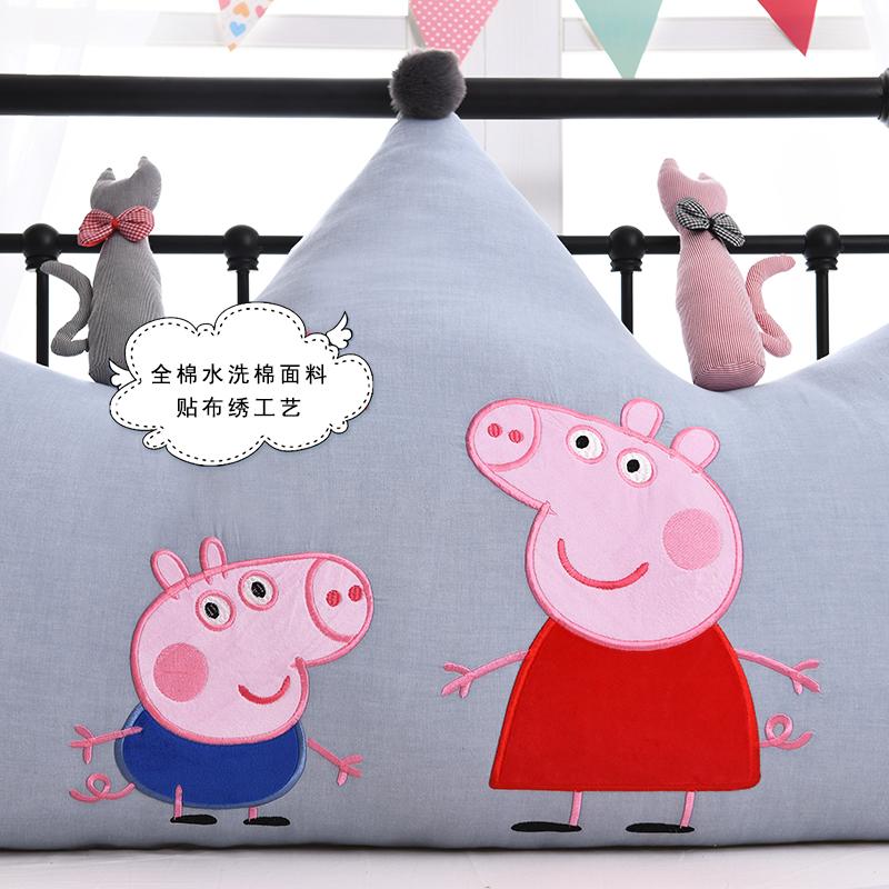 Hoạt Hình Page 100% Cotton Bông Giặt Nước Miếng Thêu Dán Vải Vương Miện Đệm Tựa Giường Ngủ Đầu Tựa Lưng Sô Pha Gối Tựa Có Thể Tháo Ra Giặt