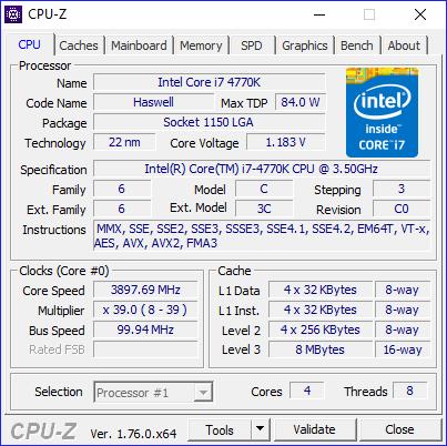CPU Intel Core I7-4770K 3.5GHz