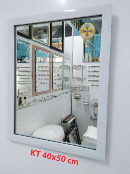Gương soi KIBATH khung màu trắng trơn KT 40x50 cm
