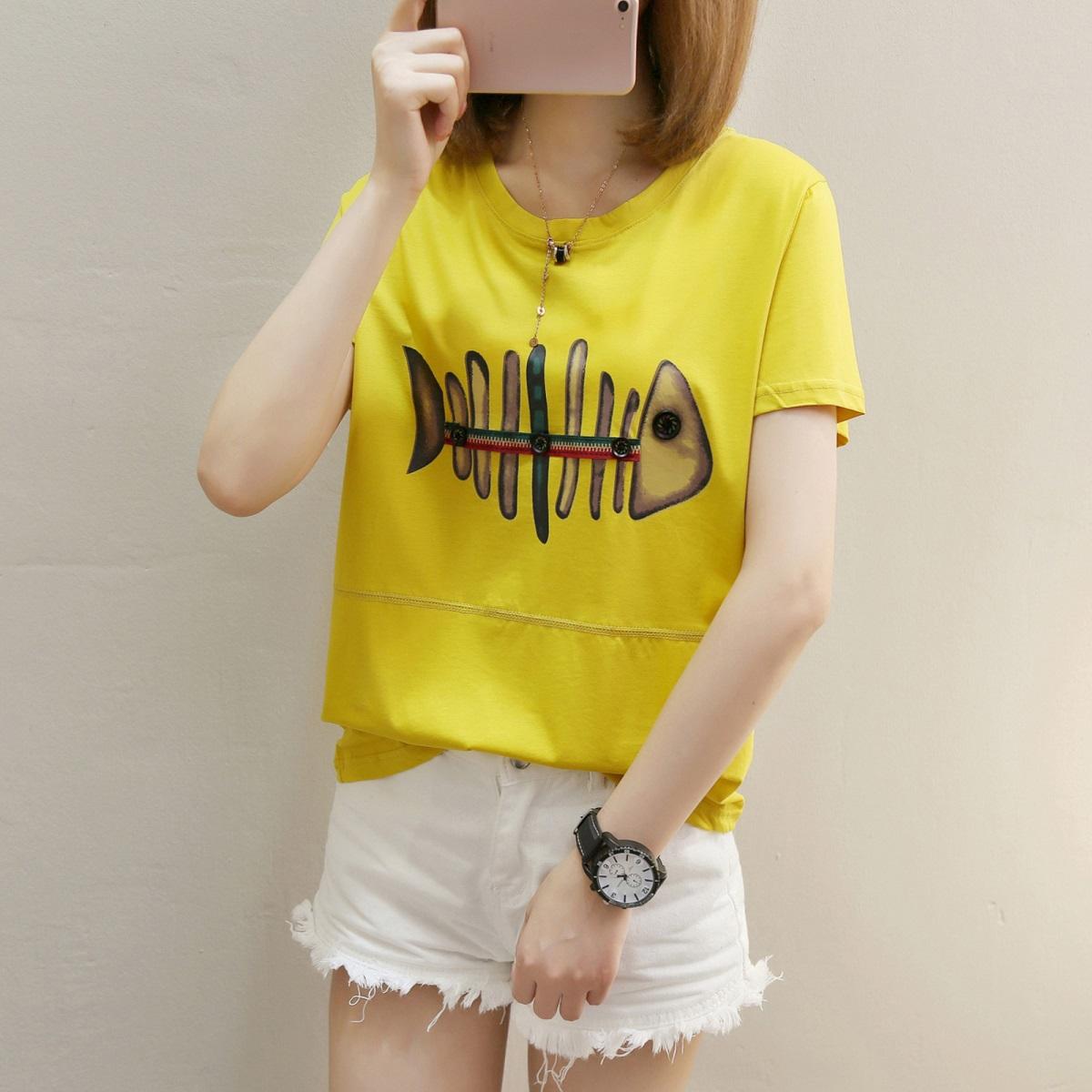 Xian Yuansu เสื้อยืดแขนสั้น คอกลม แบบหลวม สไตล์ผู้หญิงเกาหลี (271 (สีขาว)) (271 (สีขาว))