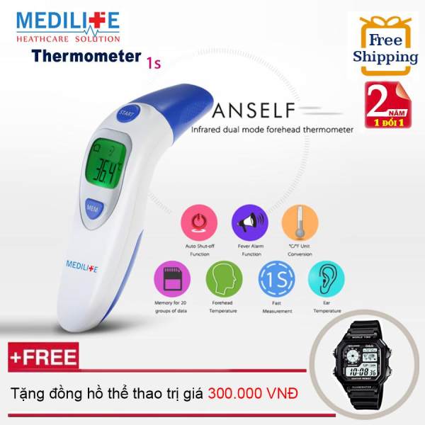 Nhiệt kế điện tử hồng ngoại đo tai và trán Medilife IT - 121 + Tặng đồng hồ thể thao chính hãng(OEM)