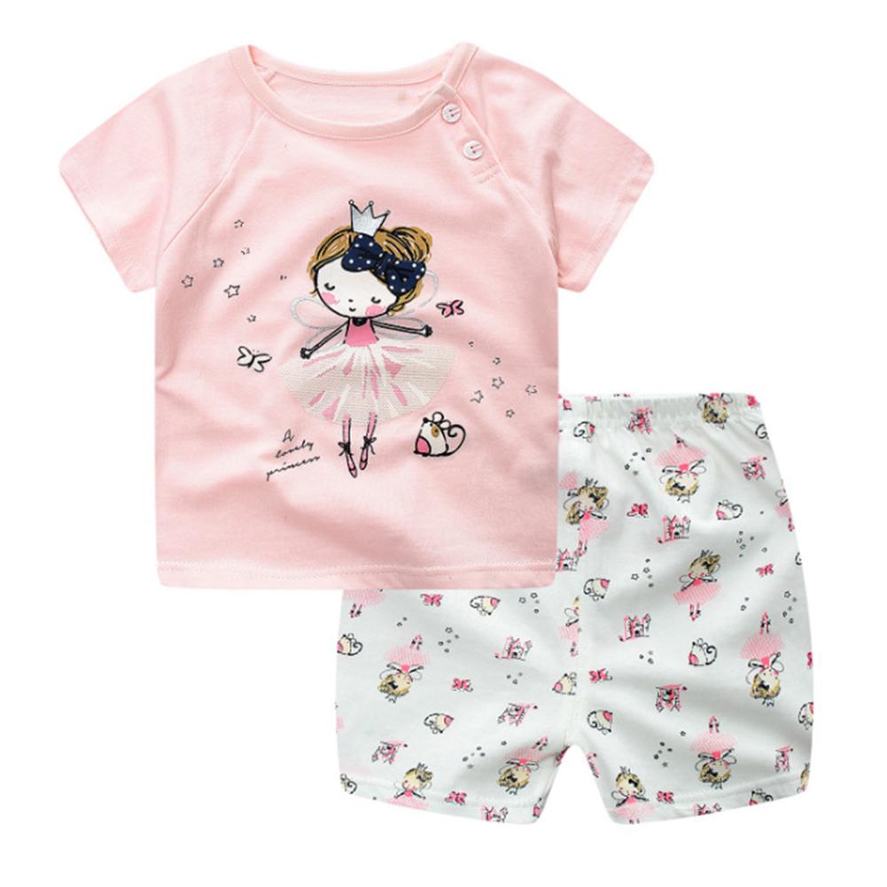 Attempt Mall 2 Pcs เด็กทารกชุดเสื้อผ้าเสื้อยืดลายการ์ตูน + กางเกงขาสั้นชุดลำลอง Attempt Mall 2 Pcs เด็กทารกชุดเสื้อผ้าเสื้อยืดลายการ์ตูน + กางเกงขาสั้นชุดลำลอง