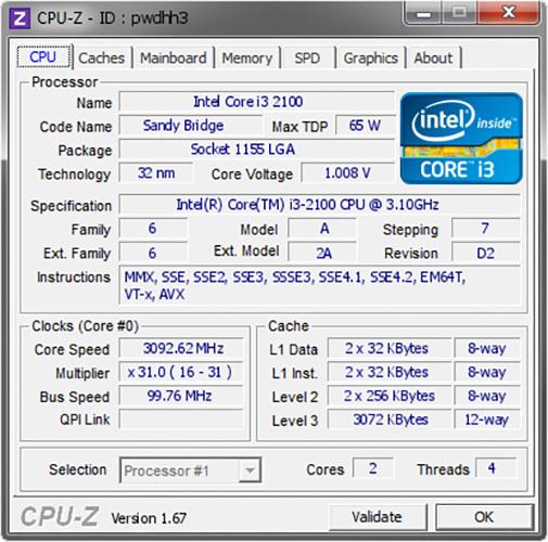 Bộ vi xử lý CPU Intel Core i3-2100