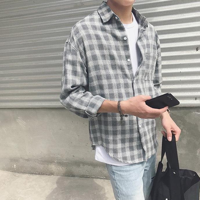 Áo sơ mi nam kẻ xám