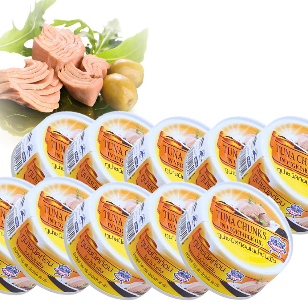 Combo 10 hộp Cá ngừ ngâm dầu xắt khúc Sea Crown 140g